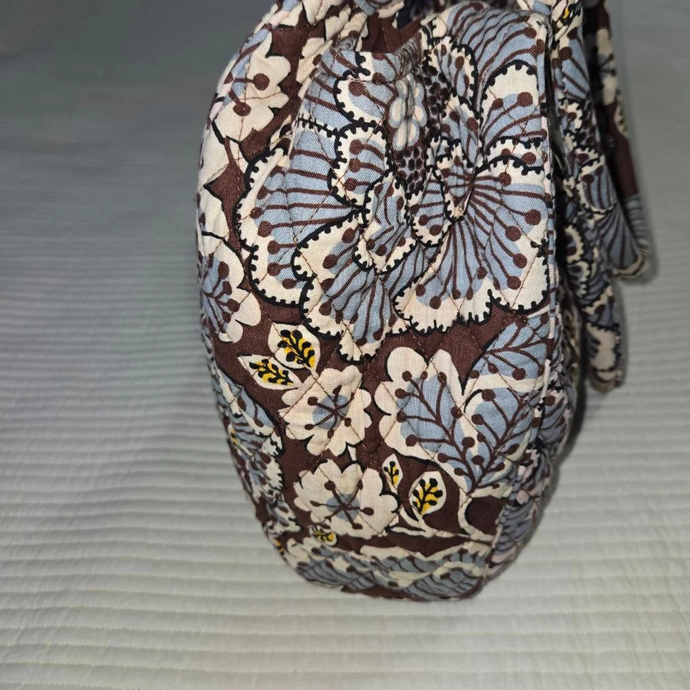 Women's Vera Bradley Slate Blooms Brown Blue Floral Quilted Hobo Bag